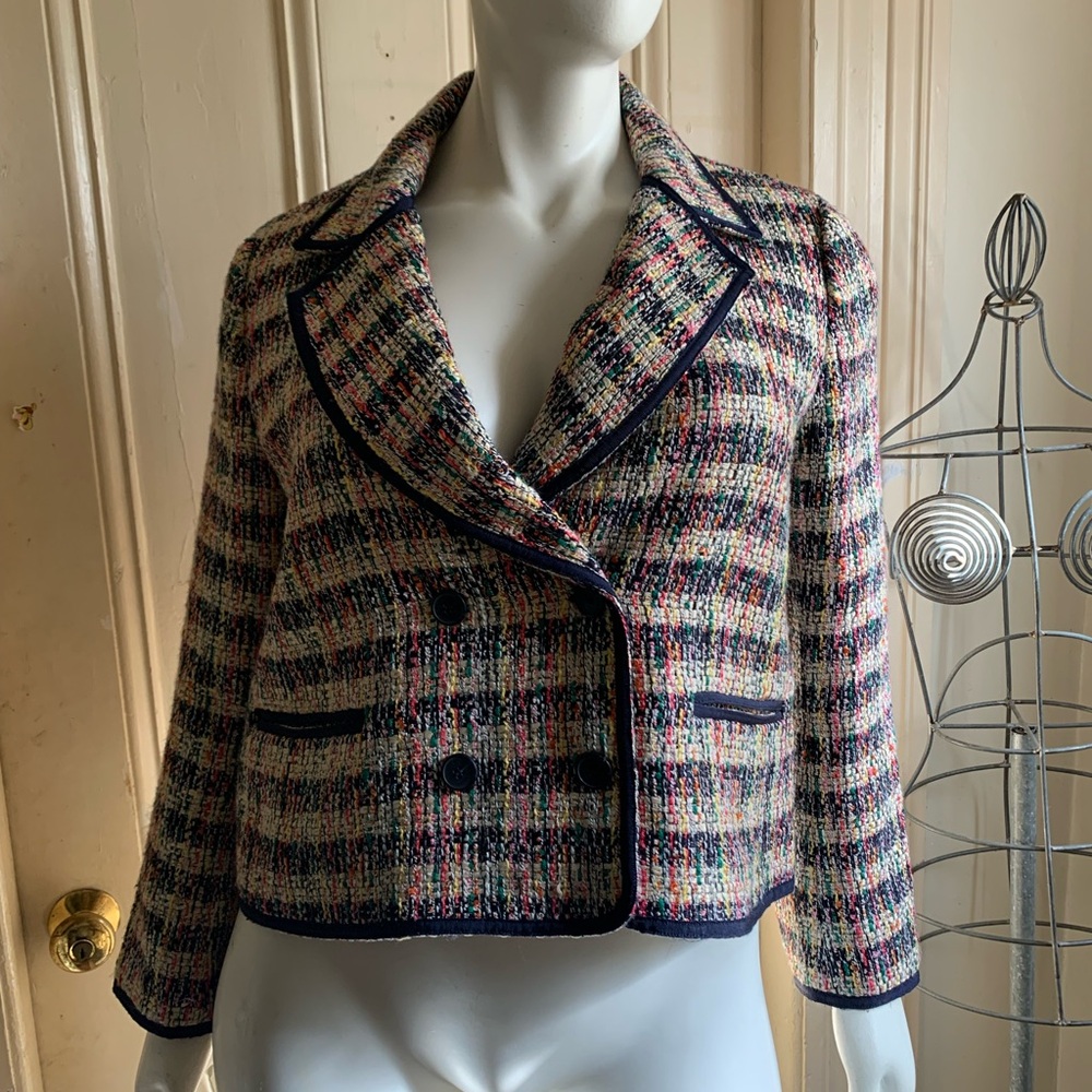 NWT Talbots Colorful Tweed Blazer with Navy Trim